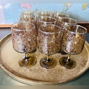 Set of 12 large libbey "Prado" smokey brown goblets